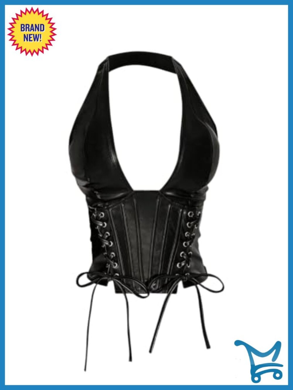Plus Size Sexy PU Leather Halter Crop Top Deep V Neck Backless Party Y2K